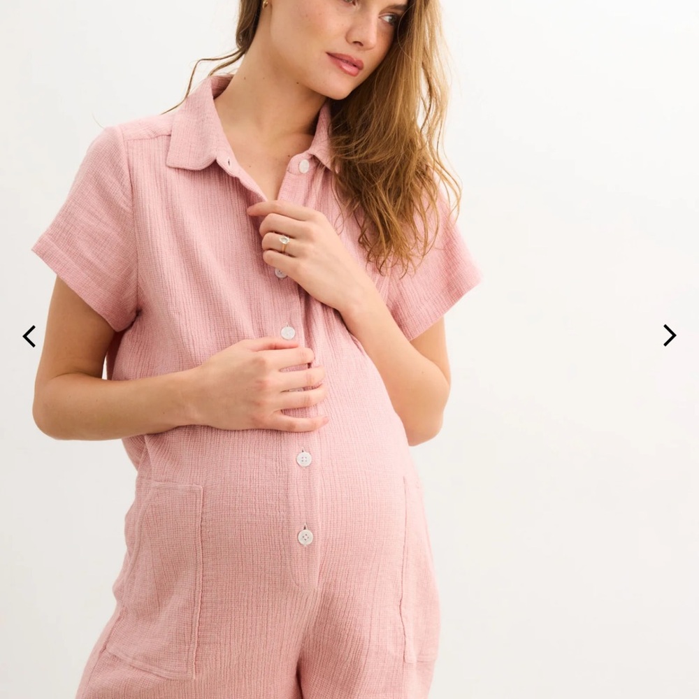Hatch Lenora Pink Button-Up Romper